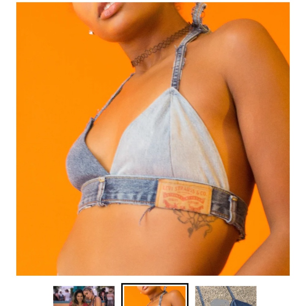 KSLAM denim two tone crop top
